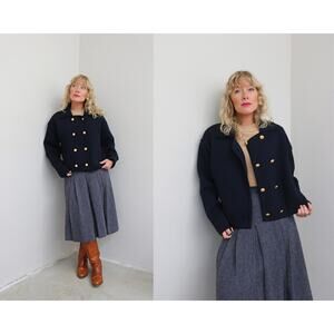 2000's Vintage F. by Faconnable French Navy Wool Cardigan Men's LG Women's LG XL